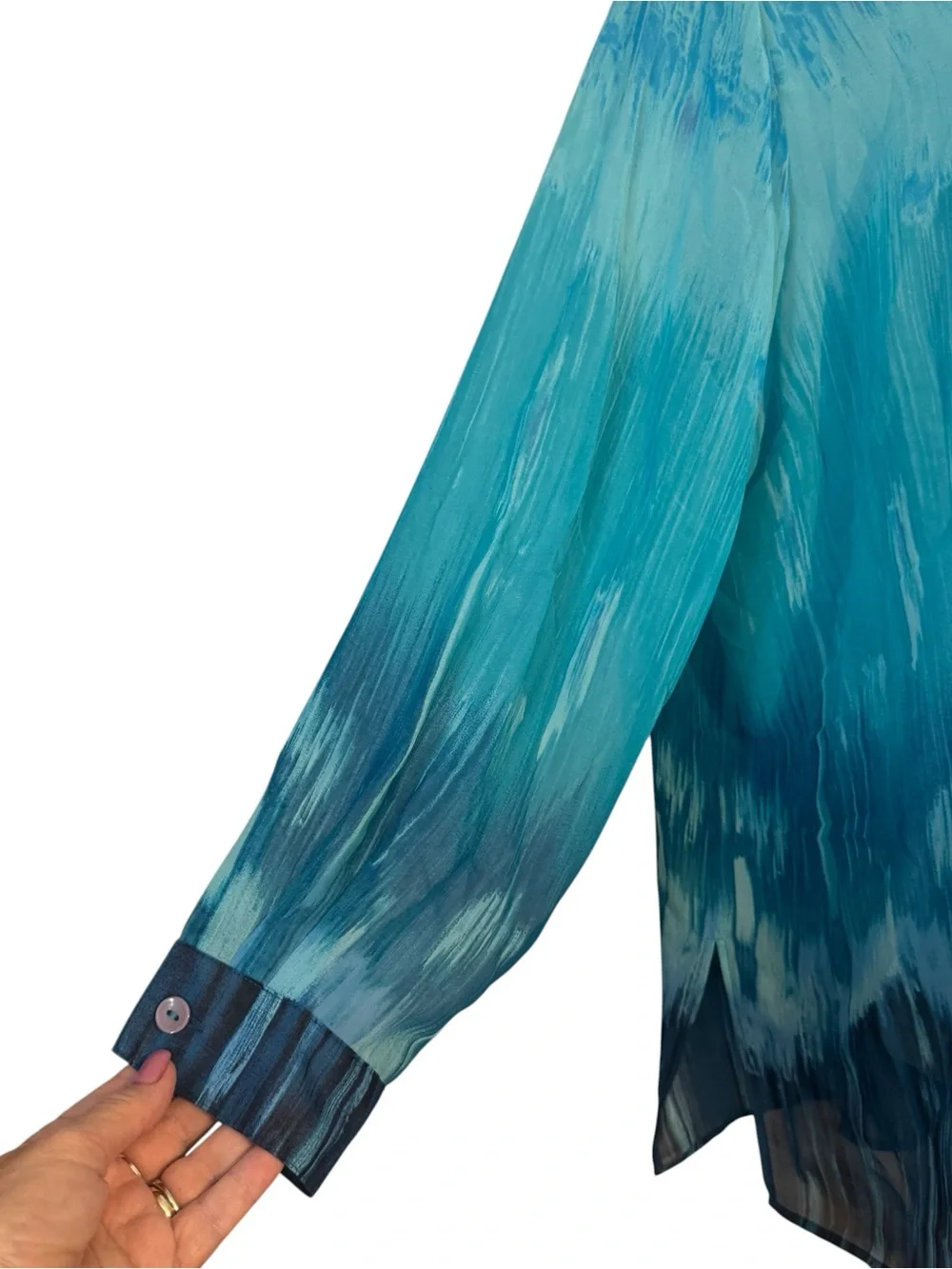 GORGEOUS Lane Bryant Aqua to Teal Ombre Button-Up Top PLUS: 14/16 #C - Picture 3 of 7